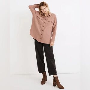 MADEWELL | Lightspun Flap-Pocket Oversized Ex-Boyfriend Shirt muted mauve sz M